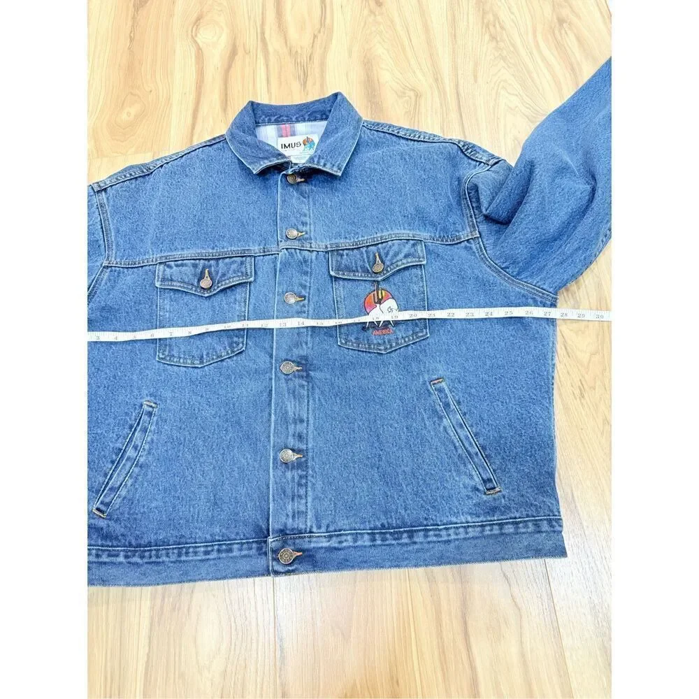 Imus vintage men’s Denim Embroidered American Flag Jacket Size XL
